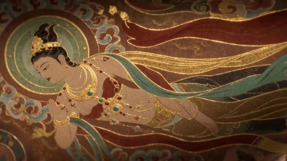 敦煌飞天美人自鎏金壁画中飘出